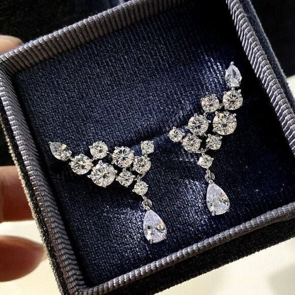 Jewelry - Fashion Silver Plated Drop Earrings Women Cubic Zirconia Jewelry Lab-Created